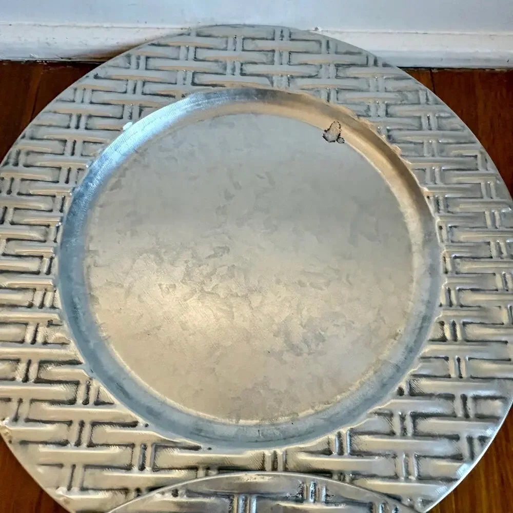 Vintage Galvanized Metal Charger Plates Set of 4, 13 Inch Industrial Table Decor